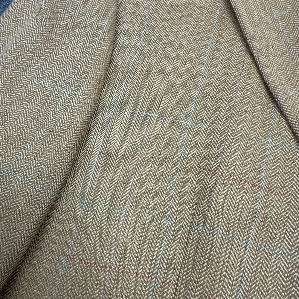 Joseph Abboud Blazer Mens 48R Tan Silk Wool Linen Herringbone Plaid Classic